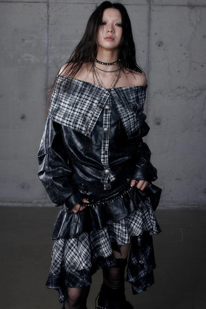 Dark Plaid Leather Top