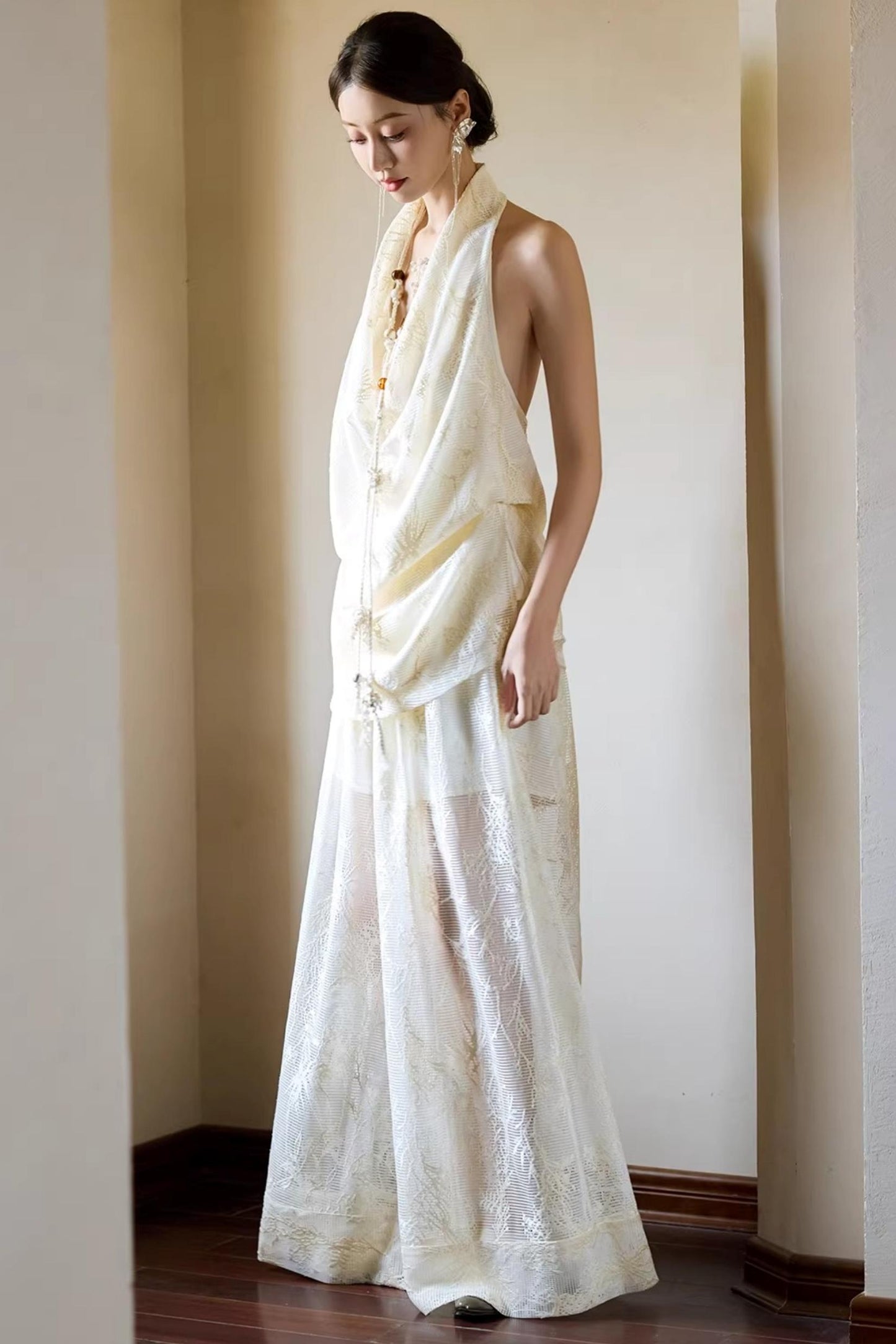 Off-White Draped Halter Top