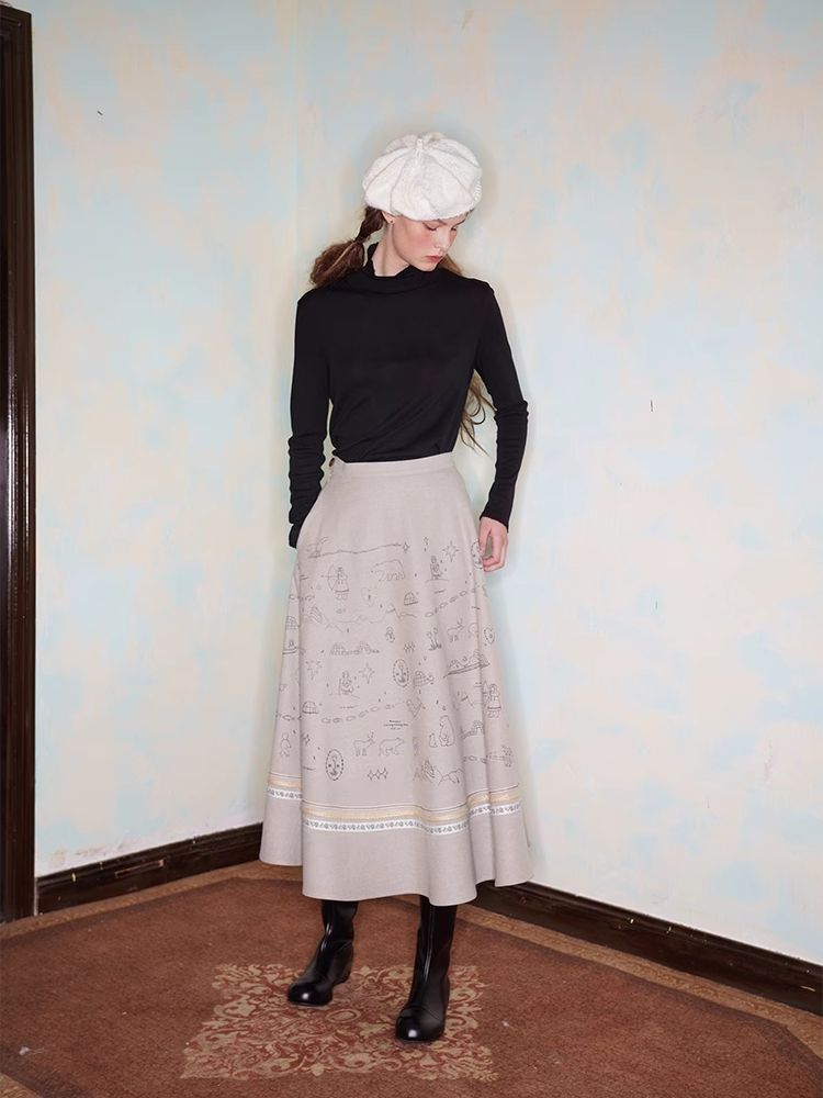 Embroidery / Printed Big Pendulum Skirt