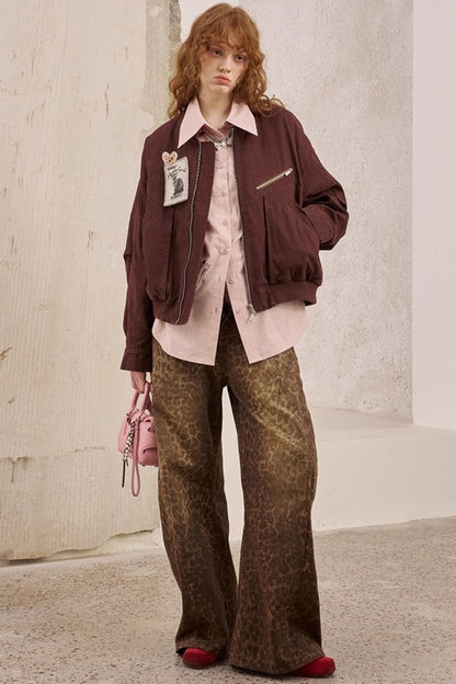 Leopard Print Straight Loose Pants