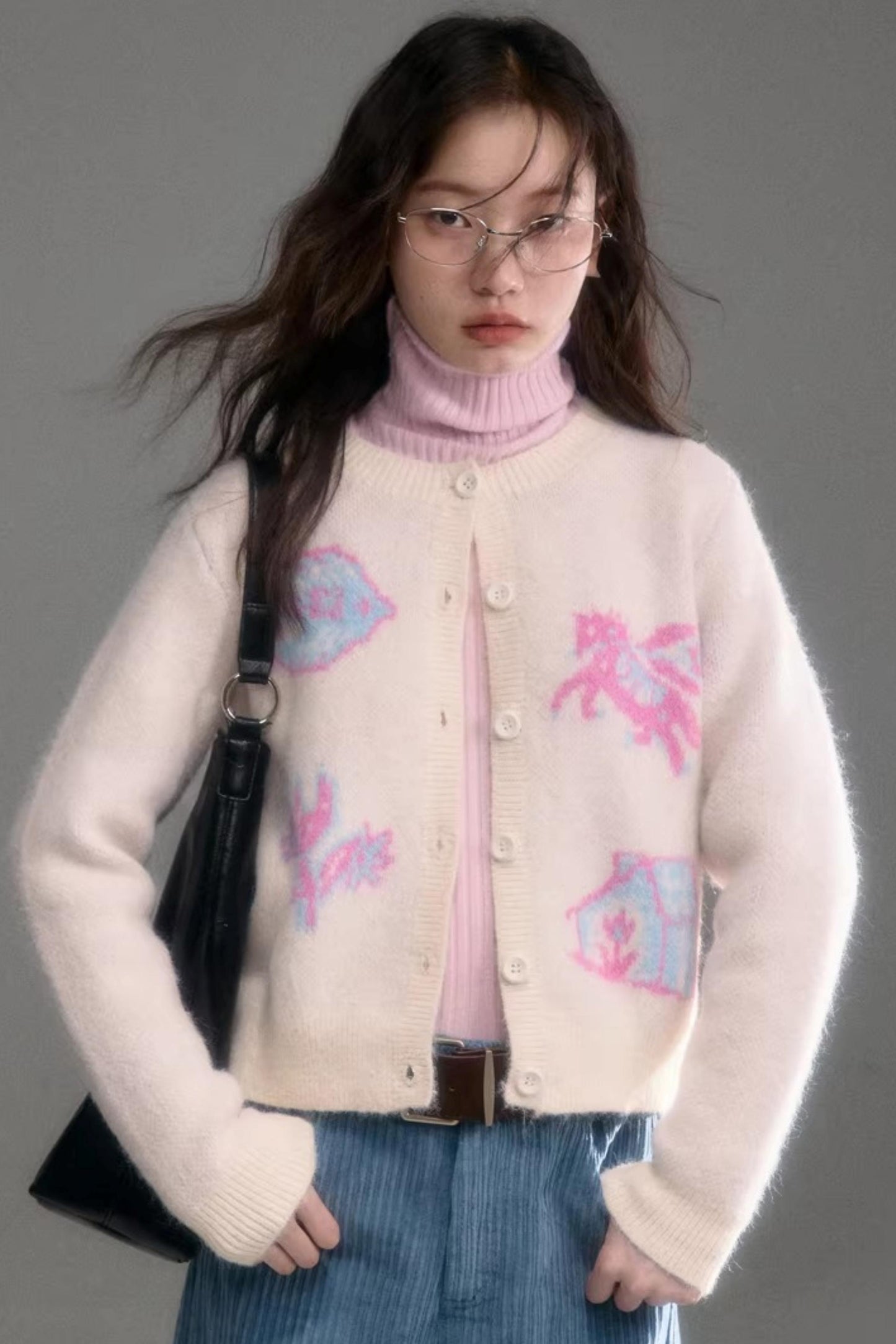 Color-Blocked Wool Blend Cardigan