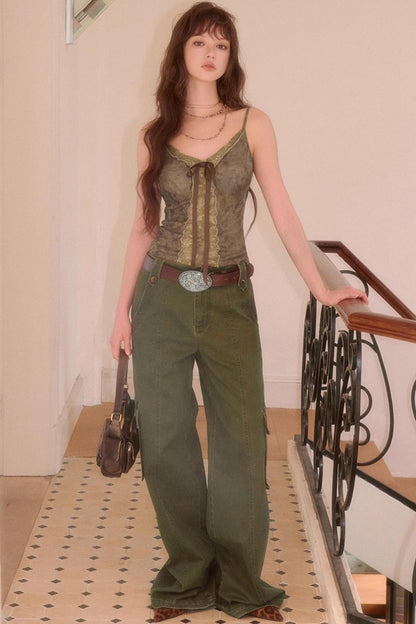 Cool Military Green Cargo Jeans