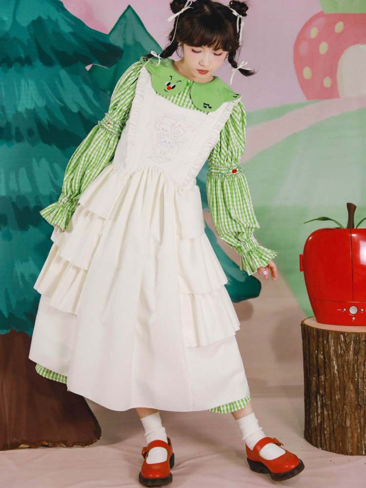 Cat Embroidery Lolita Apron Style Dress