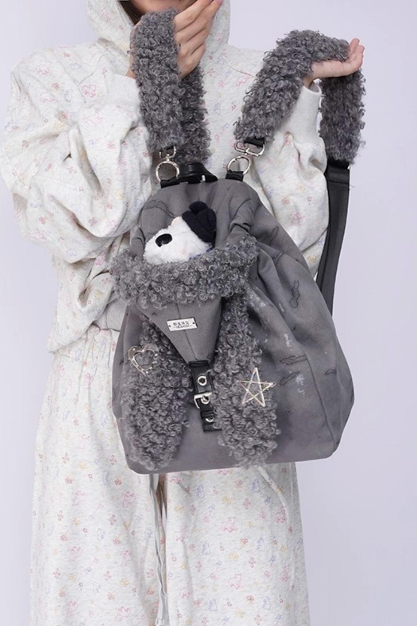 Cute Furry Rabbit Ears Backpack