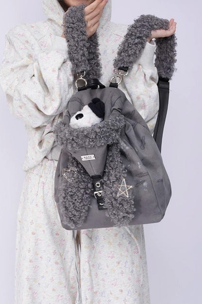 Cute Furry Rabbit Ears Backpack