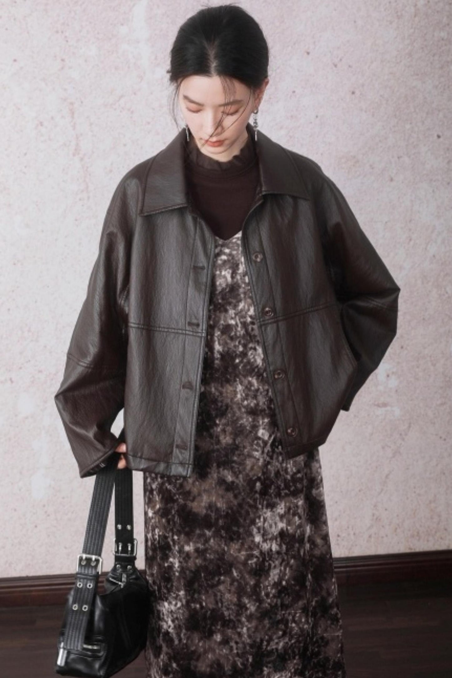 Chestnut Brown Patchwork Turtleneck Top