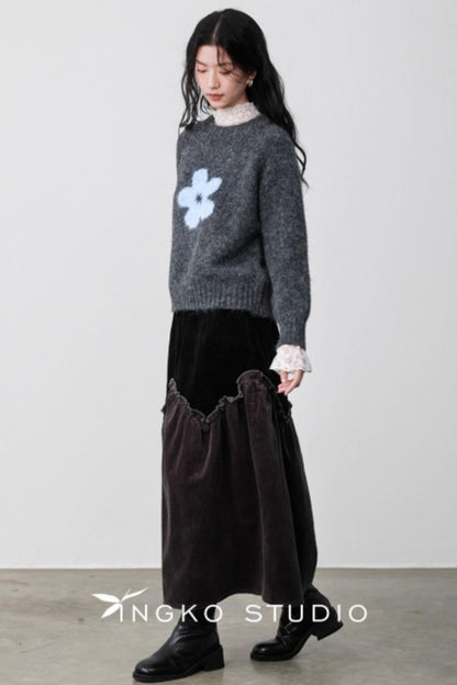 Fog Gray Floral Sweater