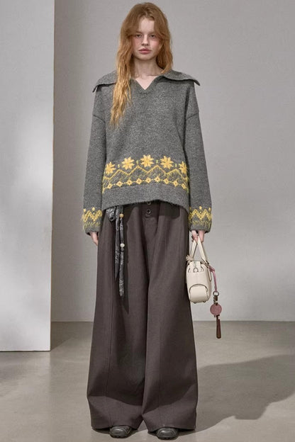 Lace-Up Collar Sweater Set-Up