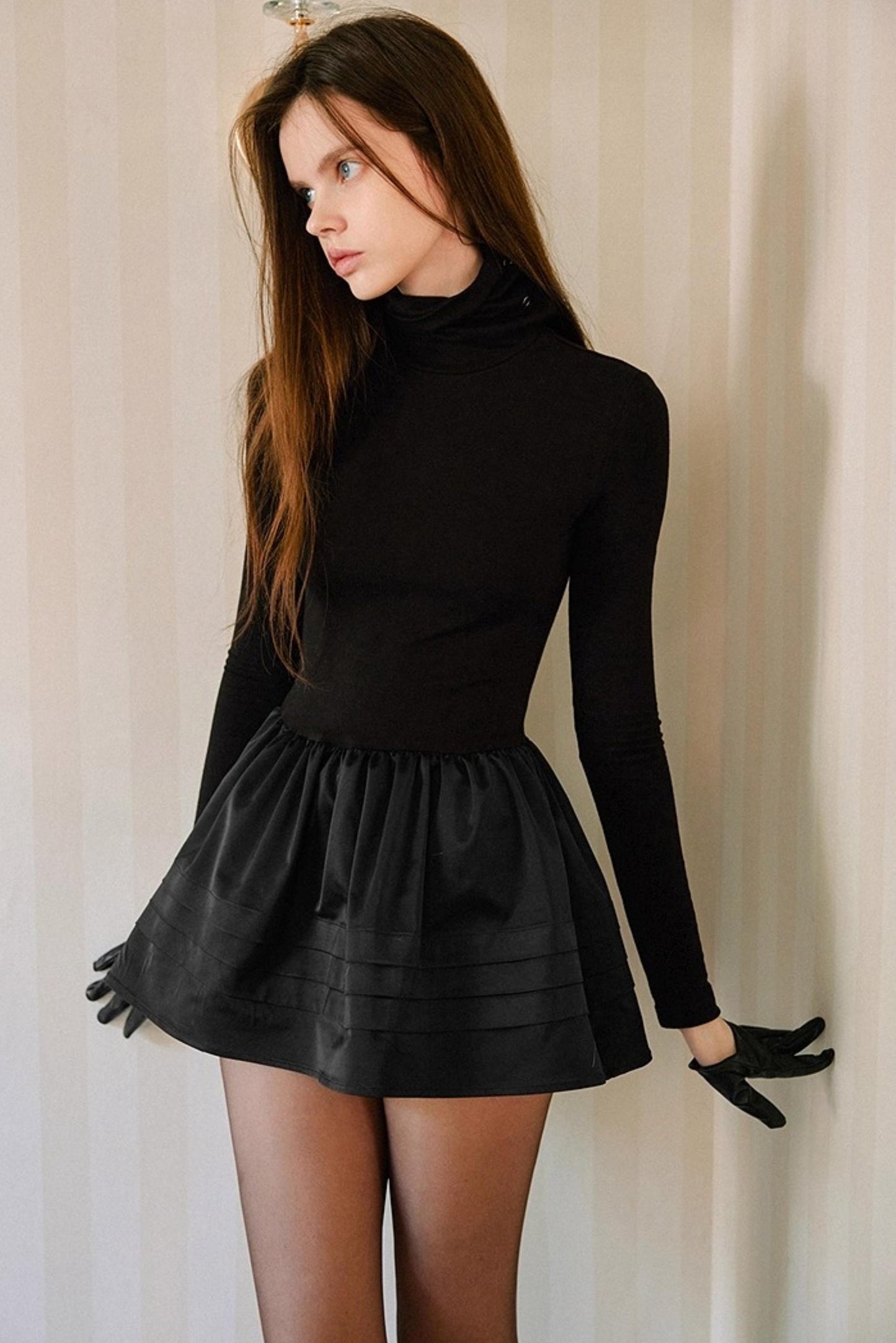 Black Layered Knit Dress Set