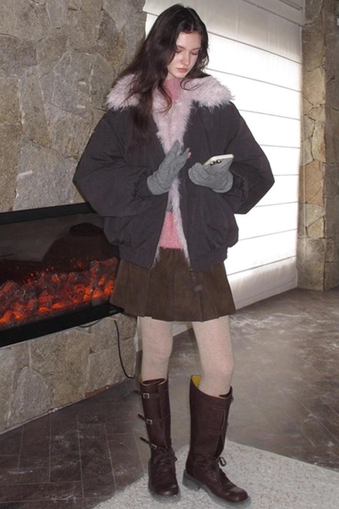 Vintage Distressed Leather Pleated Skirt