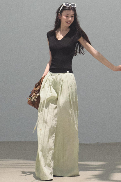 Green Apples Sleeve V-Neck Skinny Top