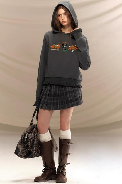 Gray Plaid Pleated Skirt