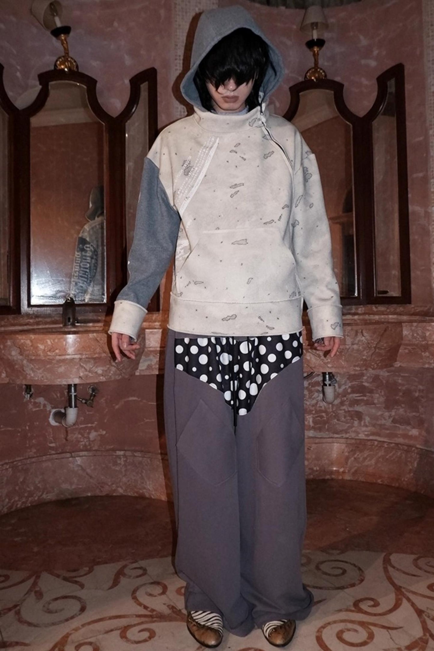 Multi-Waisted Polka Dot Wide-Leg Pants