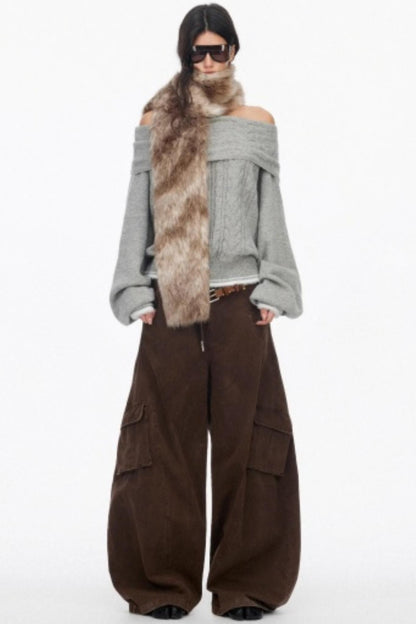 Distressed Wide-Leg Cargo Pants