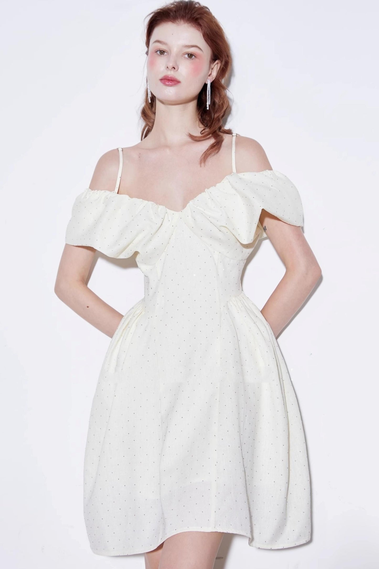 Rhinestone Puff Sleeve Dress