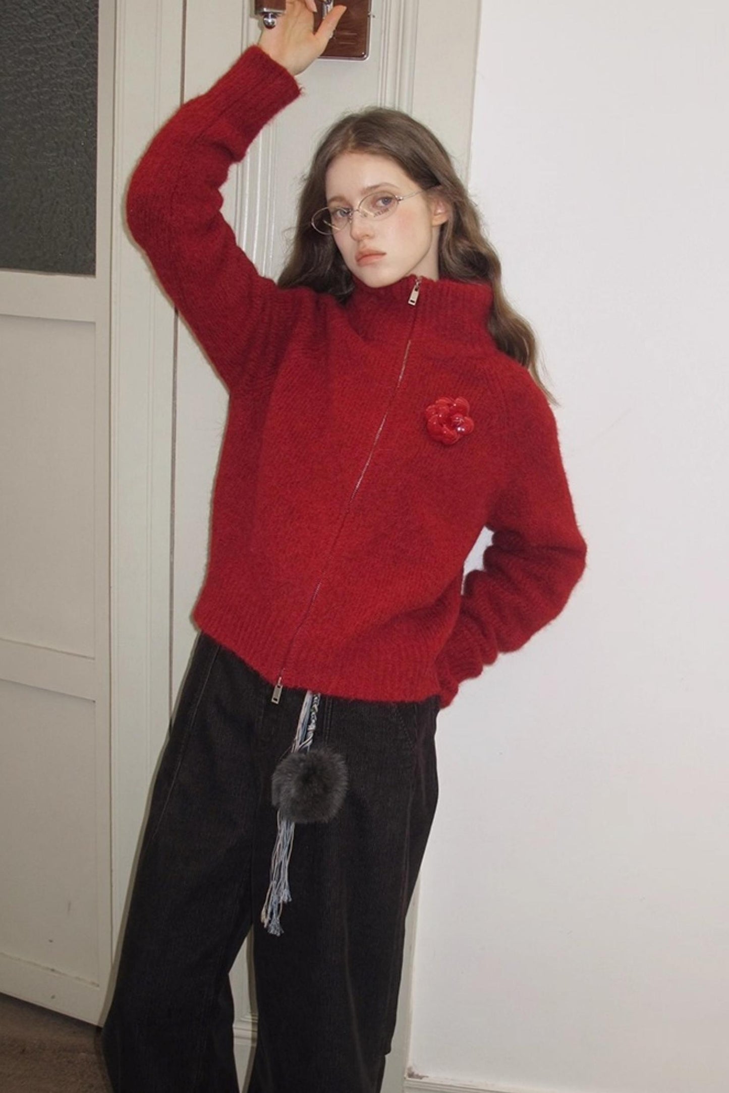 Quetzal Red Alpaca Wool Cardigan