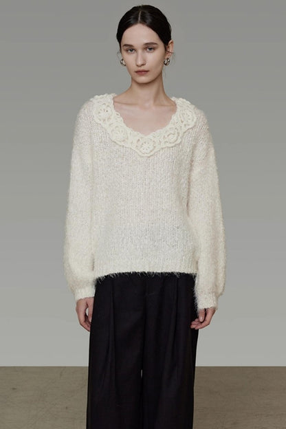 Stereo Lace Knit Lantern Top