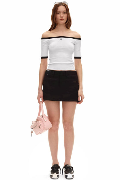 Off-Shoulder Contrast Knit Top
