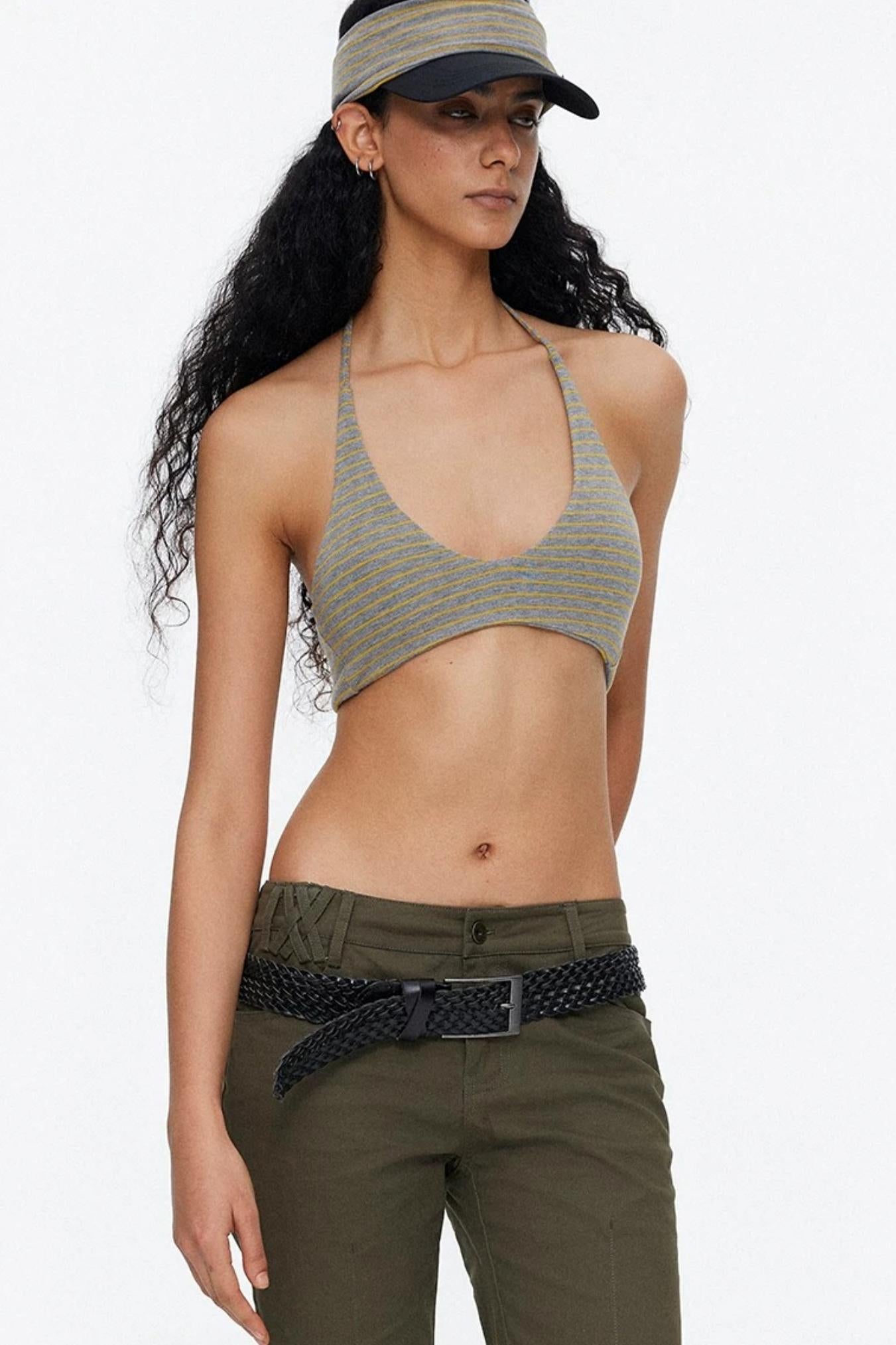 Lace-Up Striped Halter Bikini