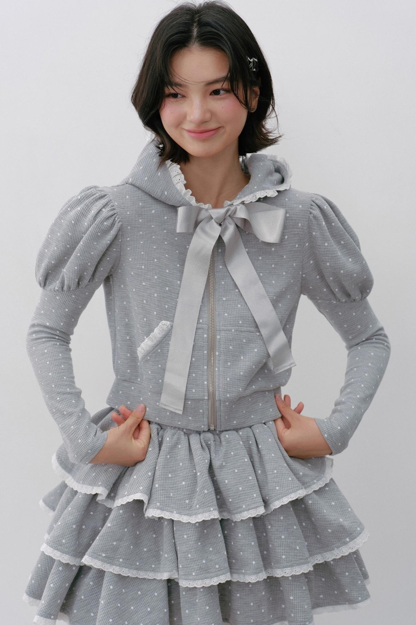 Navy Polka Dot Hooded Tracksuit Set-Up