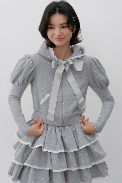 Navy Polka Dot Hooded Tracksuit Set-Up