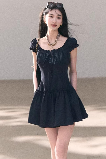 Lyocell Linen Puff Sleeve Dress