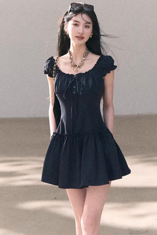 Lyocell Linen Puff Sleeve Dress