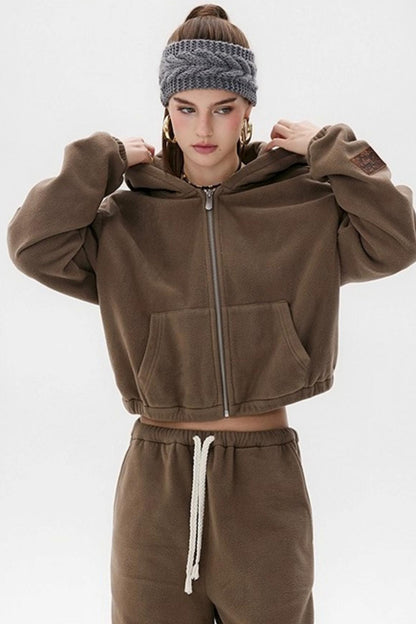 Khaki Fleece Bunny Ear Cardigan Set-Up