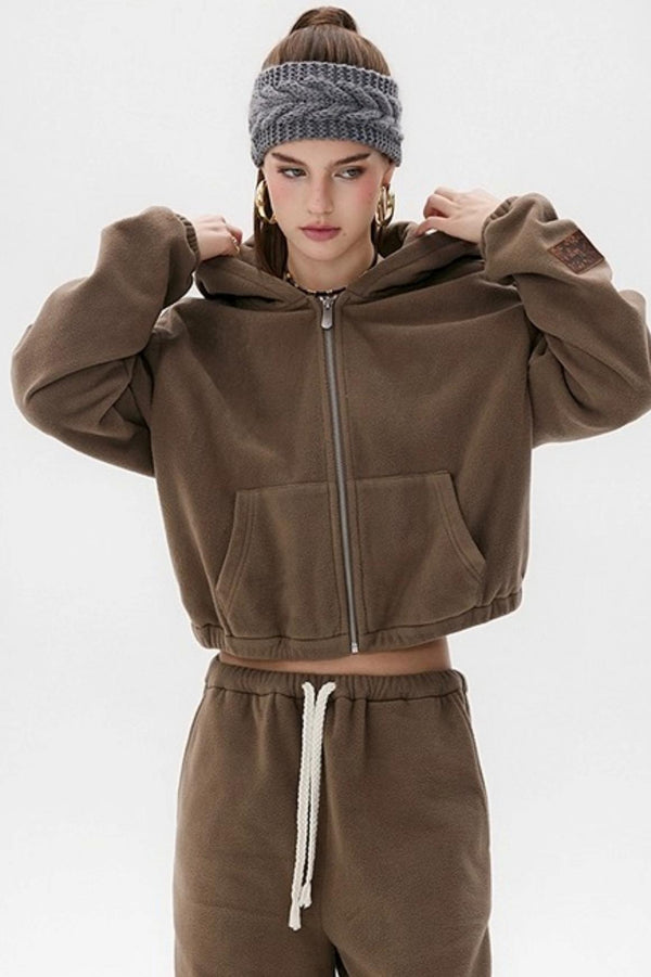 Khaki Fleece Bunny Ear Cardigan Set-Up