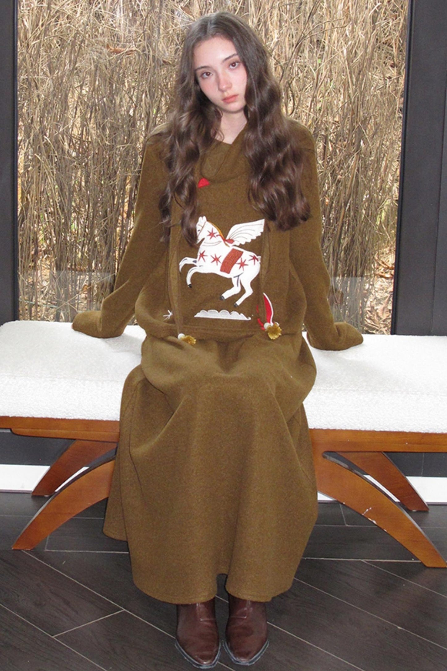 Three-Dimensional Pony Knit Top & Skirt Set