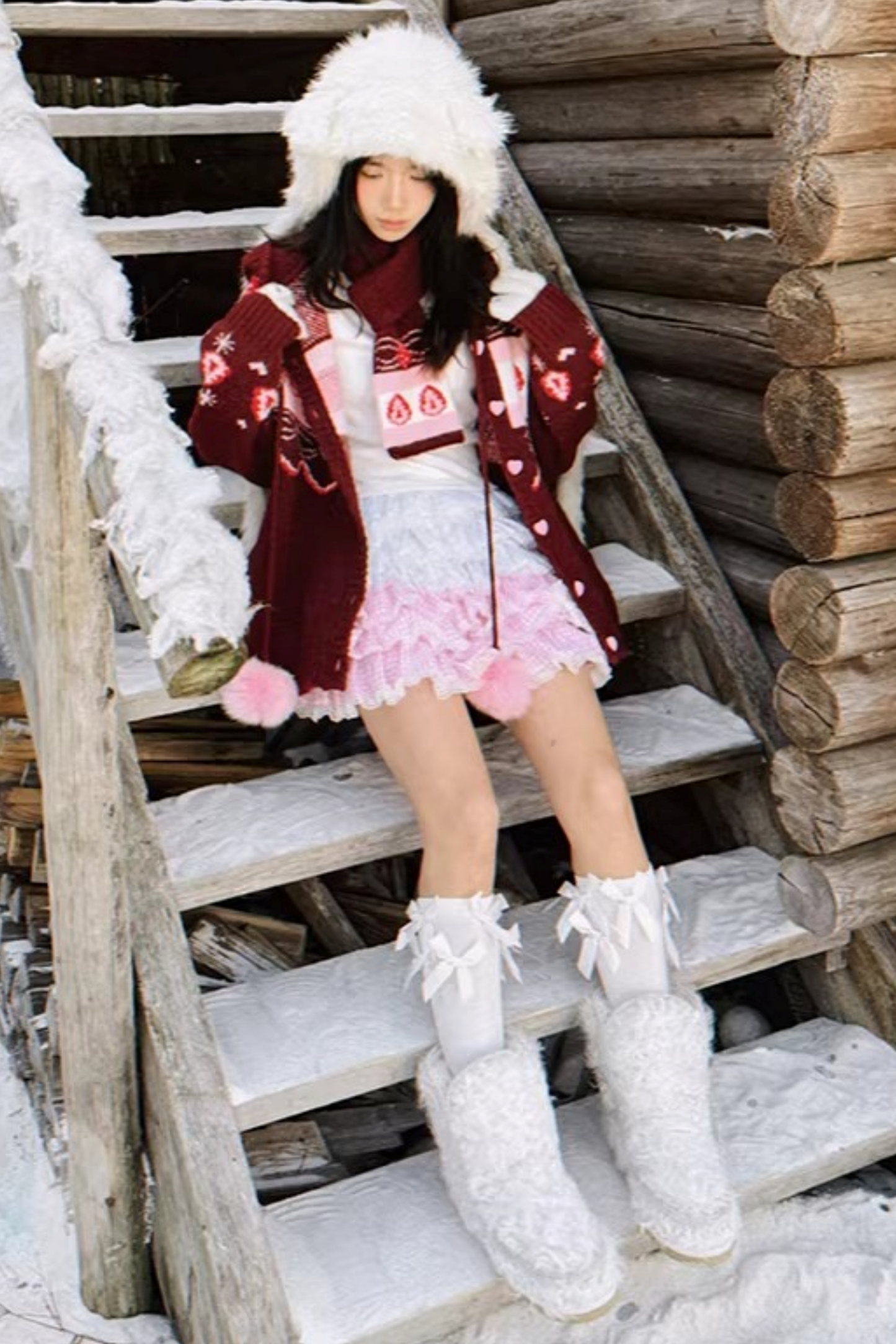 Strawberry Cake Jacquard Knit Scarf