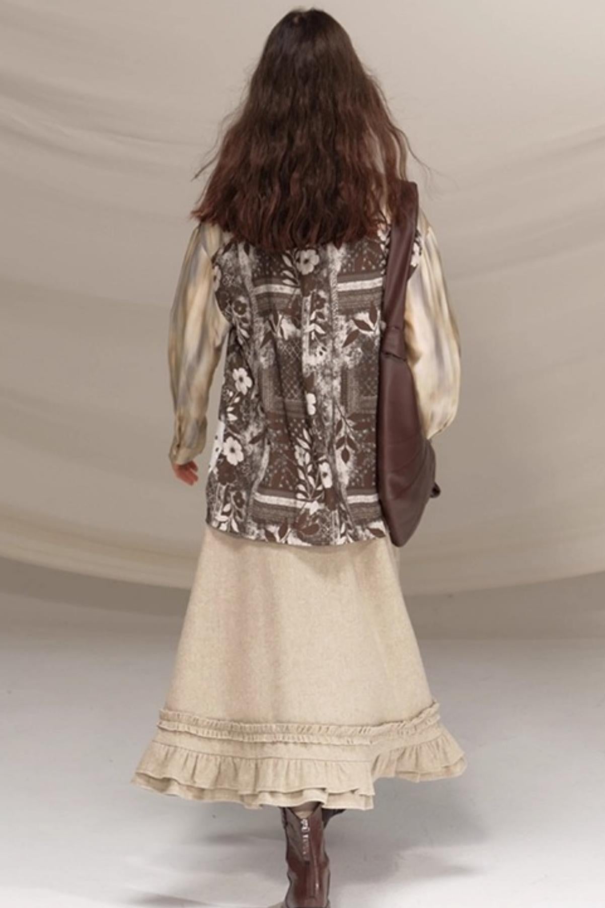 Hazelnut Lace Wool Skirt