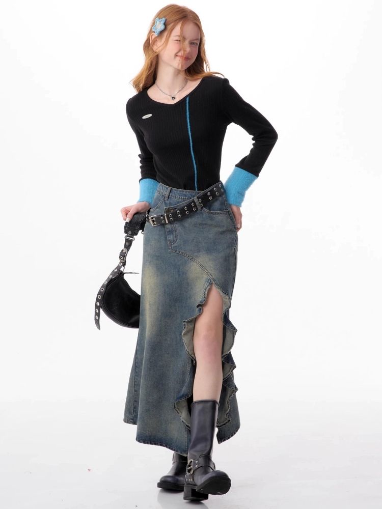 High waist thin mid-length half-body skirt