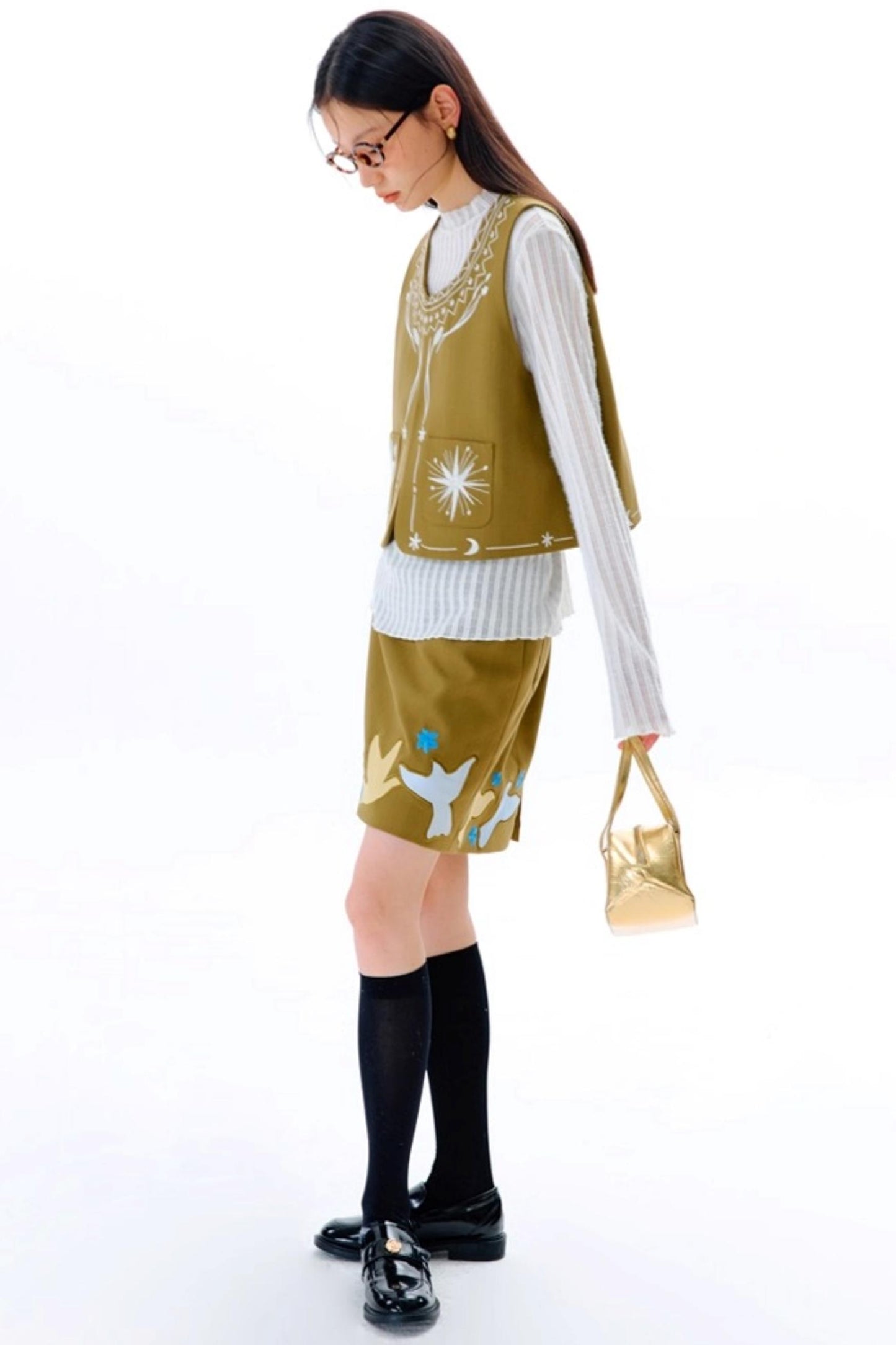 Bright Star Vintage Bird Embroidery Wool Jacket Set-Up