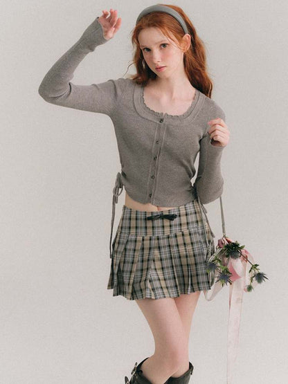 A-Line Stitch Pleated Mini Skirt