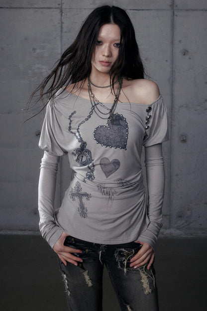 Puff Sleeve Punk Print Shirt