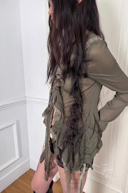 Ruffled Chiffon Yarn Shirt