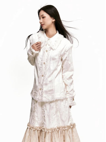 Fringed Mousse Pleated Shirt