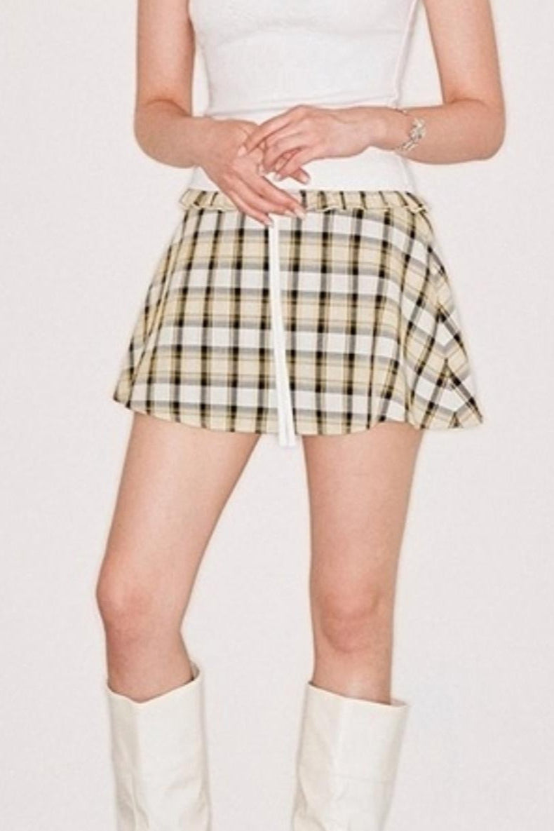 Yellow Checked Ruffled A-Line Skirt