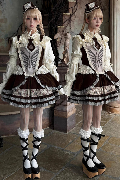 Bone Print Velvet Corset Vest