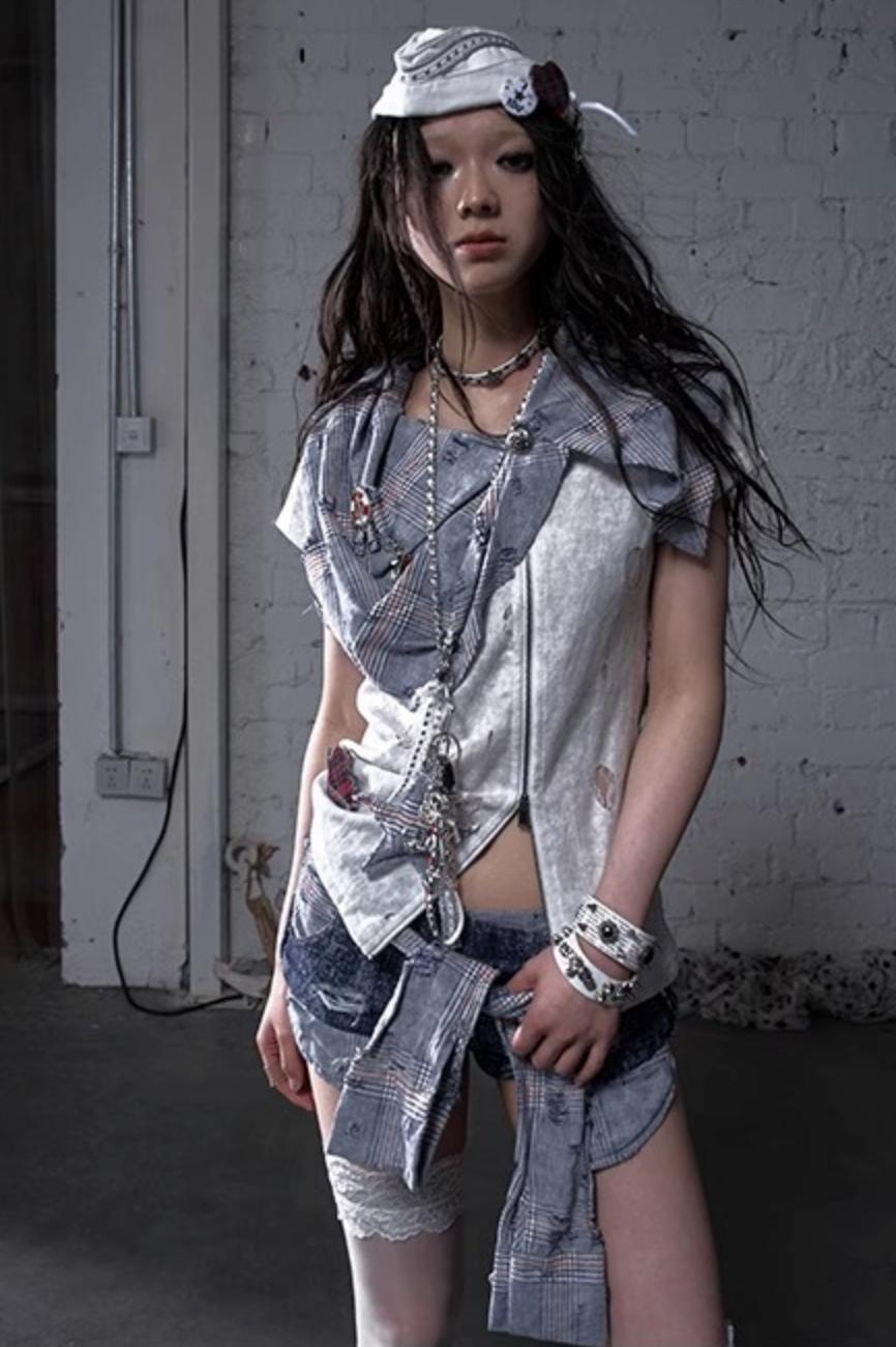 Plaid Layered Punk Street T-Shirt