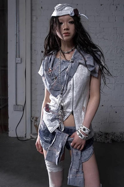 Plaid Layered Punk Street T-Shirt