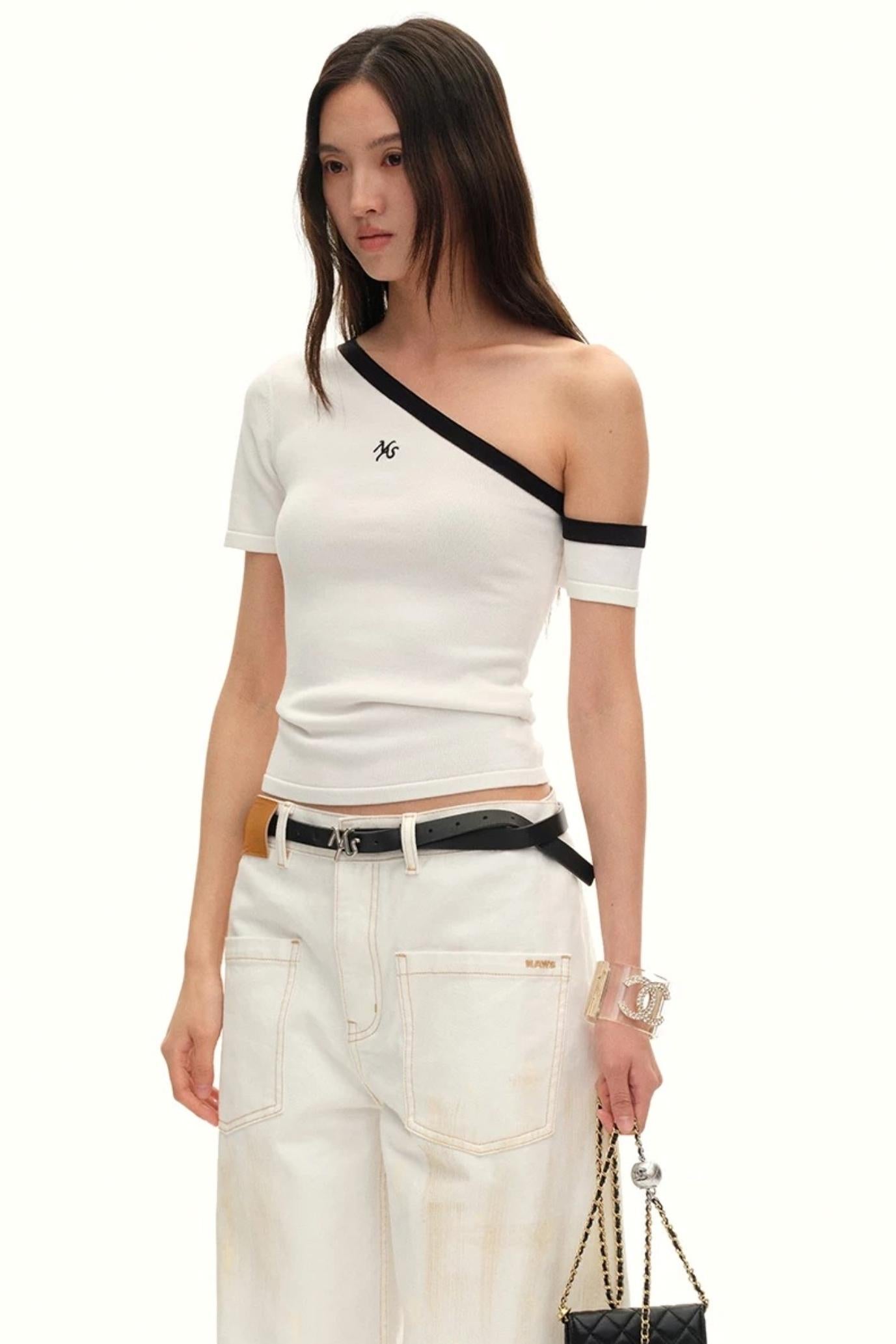 Asymmetrical Ice Linen Top