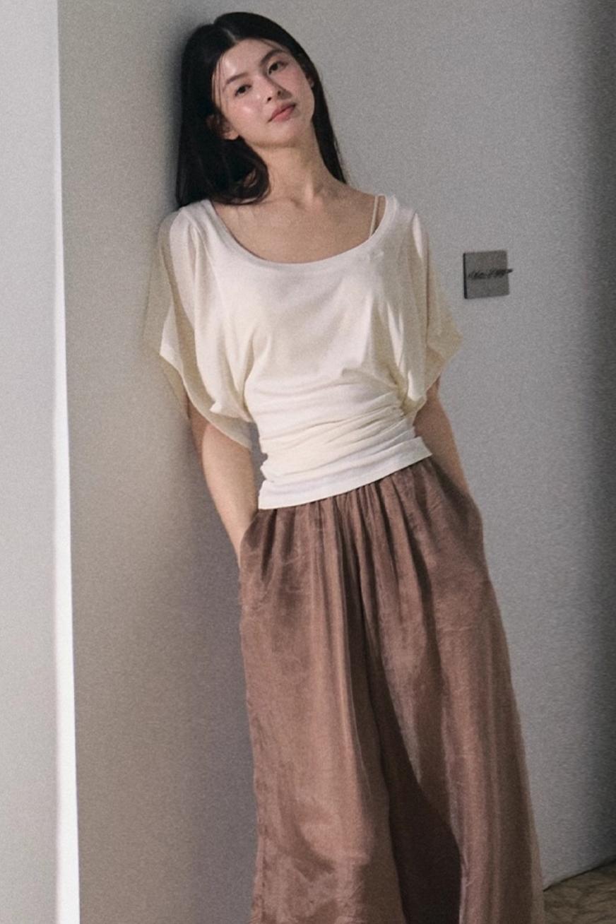 Apricot Satin Double-Layer Pants