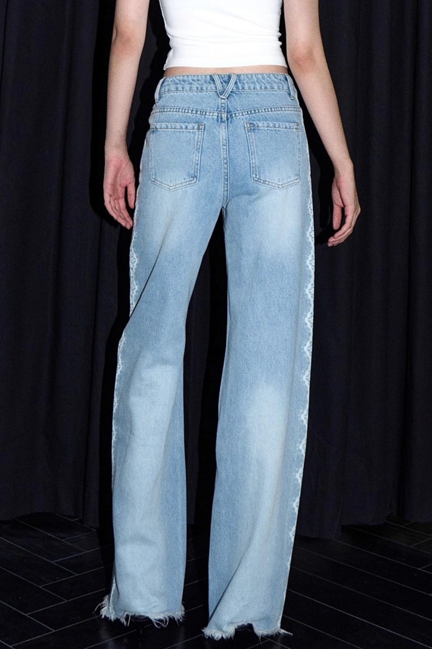 Lace Raw Hem Straight Jeans