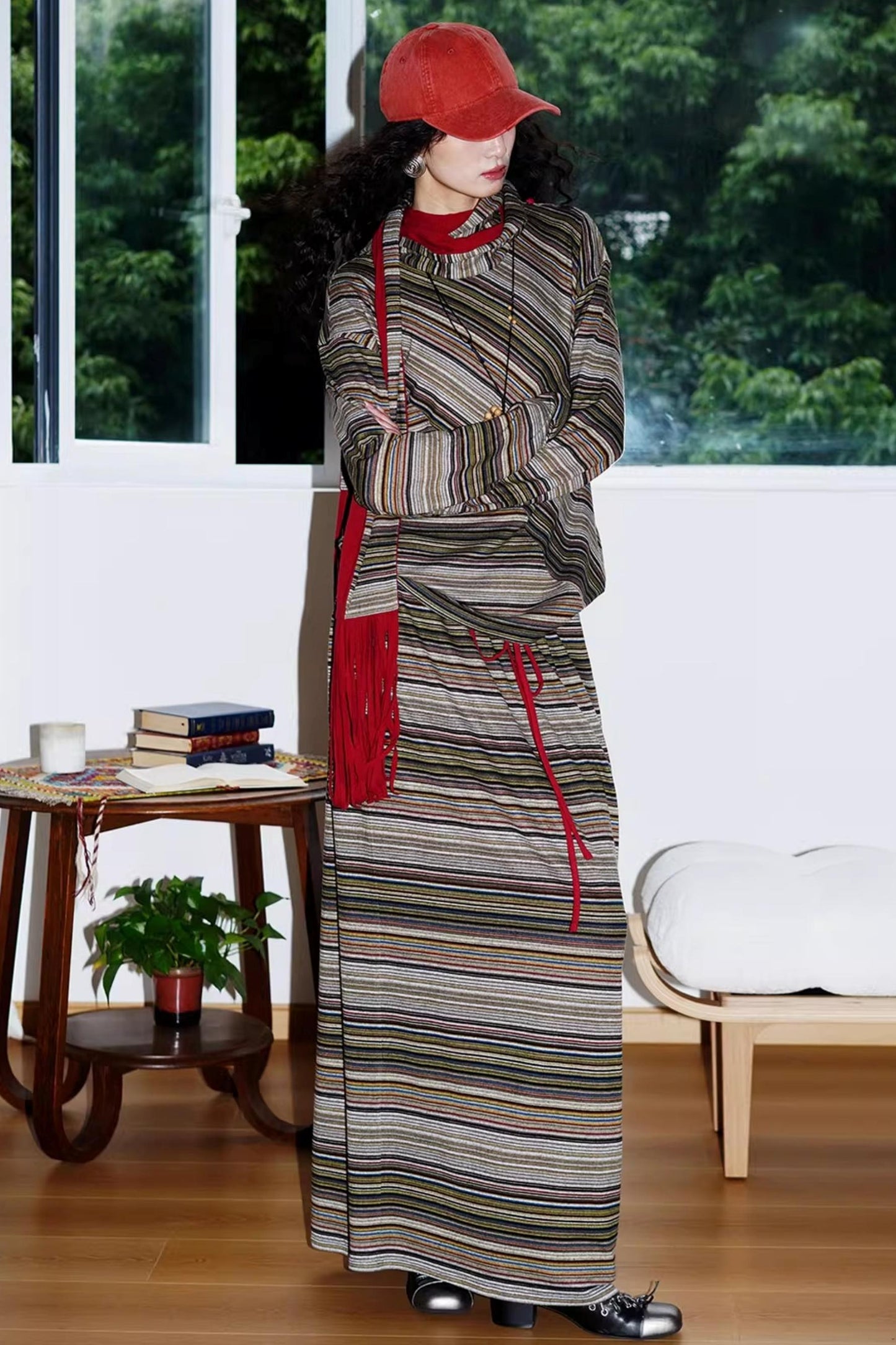 Striped Brushed Long-Sleeved Top