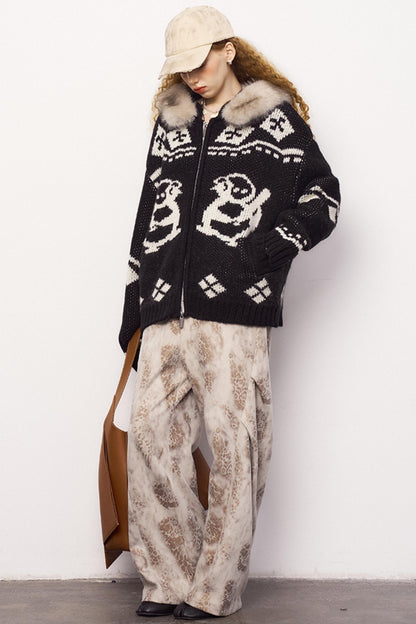 Detachable Fur Collar Knitted Cardigan