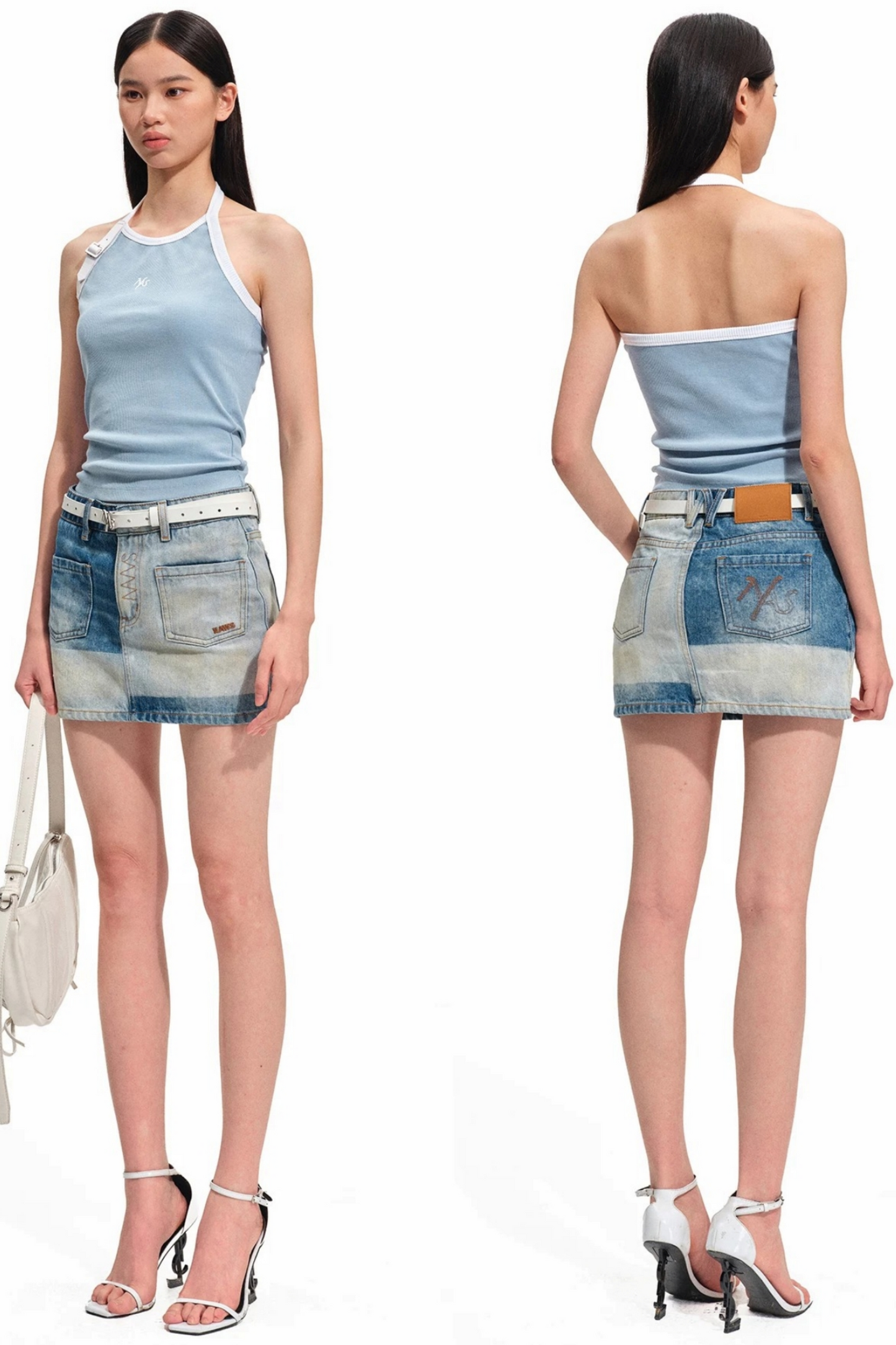 Sand-Washed Color-Blocked Halter Top