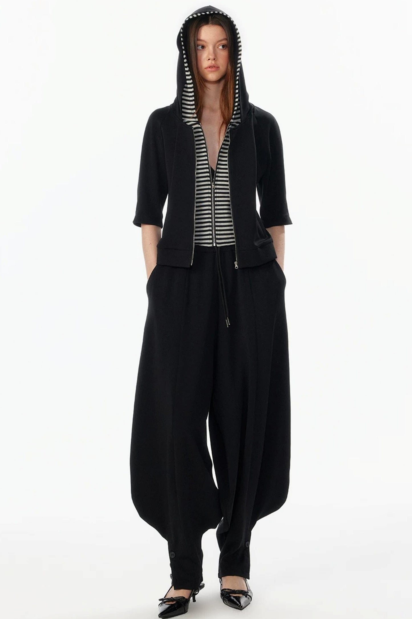 Patchwork Cropped Short Sleeve Hoodie