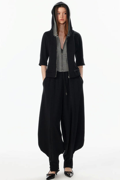 Patchwork Cropped Short Sleeve Hoodie